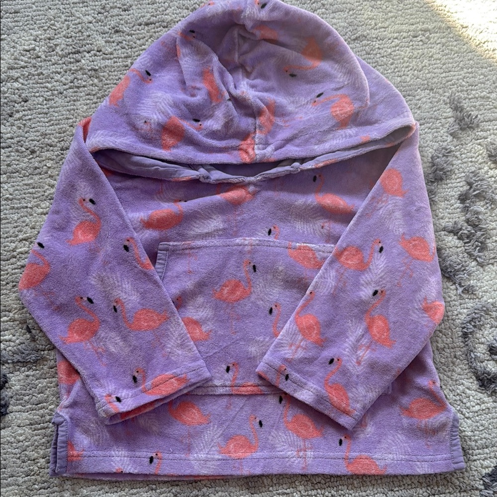 Pottery Barn Kids Purple and Pink Terry Hoodie with Flamingo Pattern
